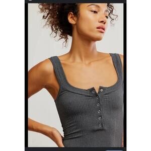 Free People Intimately Clean Slate Henley Ribbed Tank Top Gray Size XS/S